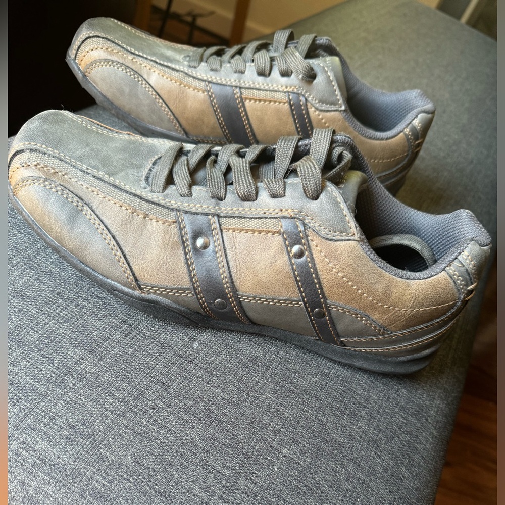 Perry Ellis America Blake Men's Leather Grey Brown Lace Up Casual Shoes Size 9W